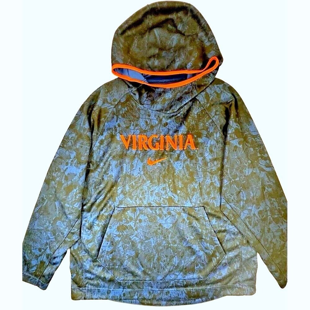 Nike Hoodie Mens XL Blue Orange Virginia Dri-FIT Splatter Print Sweatshirt Sport